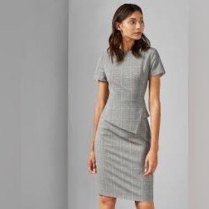Ted Baker Check Peplum dress in Charcoal